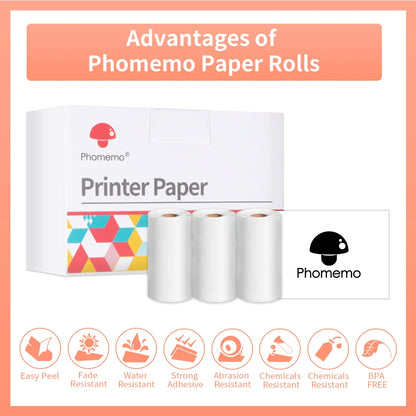 Phomemo Printer Sticker Self-Adhesive M02 Series Printer Paper Sticker Paper Roll Thermal Label for Self-adhesive Label Printer