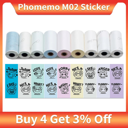 Phomemo Printer Sticker Self-Adhesive M02 Series Printer Paper Sticker Paper Roll Thermal Label for Self-adhesive Label Printer